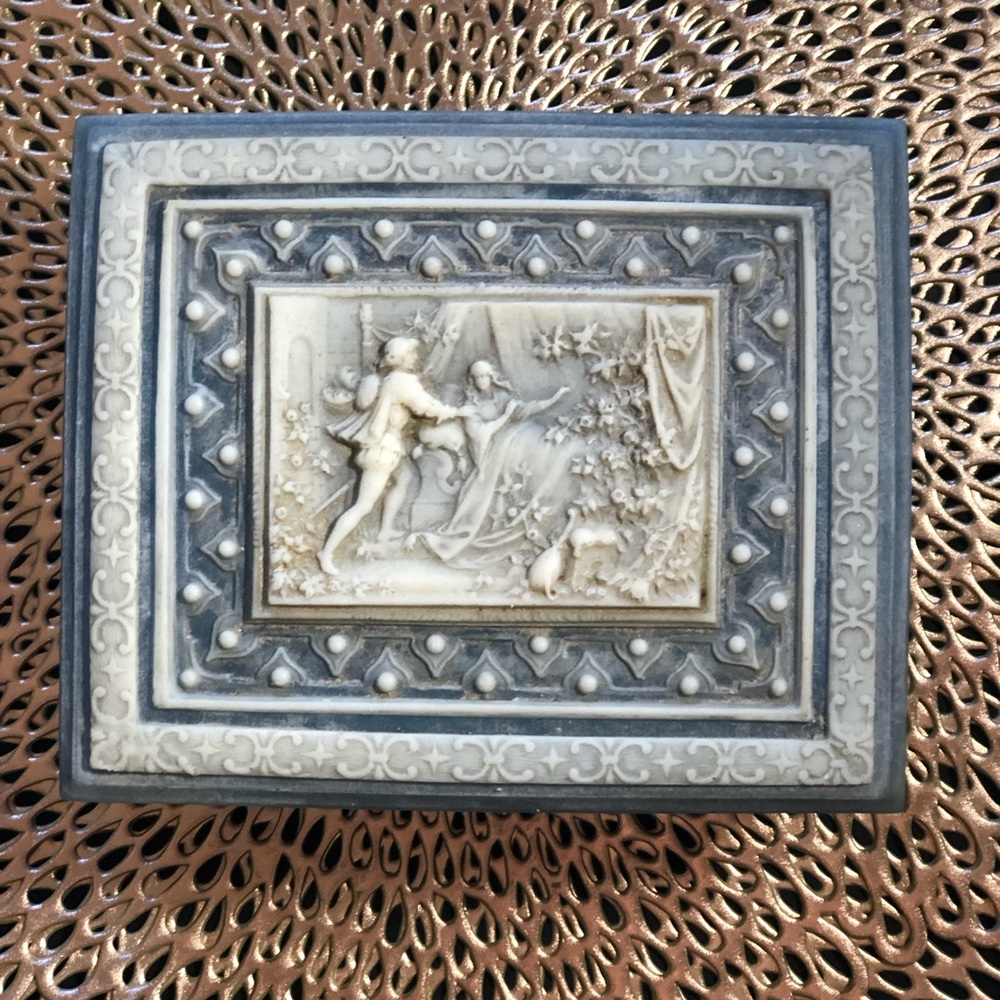 Vintage Incolay Stone Jewelry Box